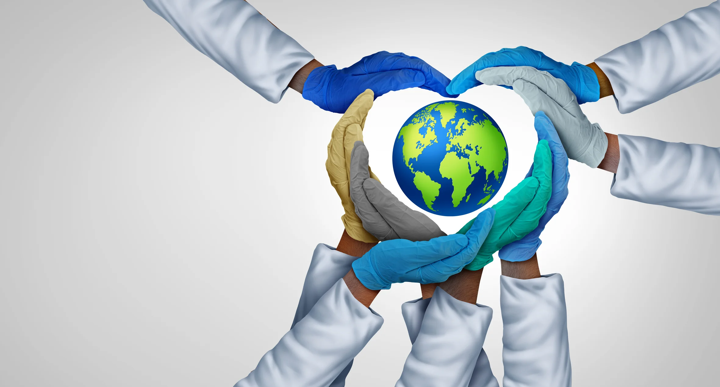 Gloved hands holding a globe, symbolizing global healthcare services and travel opportunities at a healthcare agency.
